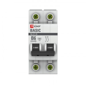 Автоматический выключатель 2P  6А (B) 4,5кА ВА 47-29 EKF Basic фото #1463