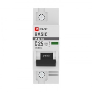 Автоматический выключатель 1P  25А (C) 10kA ВА 47-100 EKF Basic фото #1526