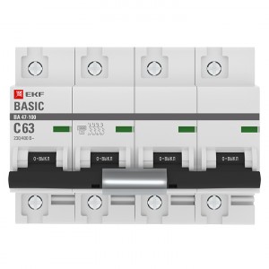 Автоматический выключатель 4P  63А (C) 10kA ВА 47-100 EKF Basic фото #1569