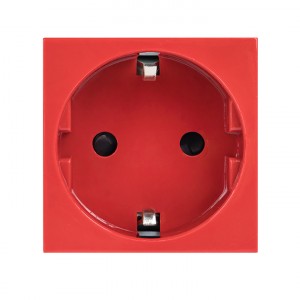 Розетка 45х45 (2 модуля), с заземлением, красная, прямая фото #8825