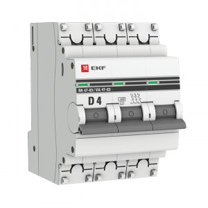Автоматический выключатель 3P  4А (D) 4,5kA ВА 47-63 EKF PROxima