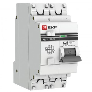 Дифференциальный автомат АД-32 1P+N 25А/100мА (хар. C, AC, электронный, защита 270В) 4,5кА EKF PROxima