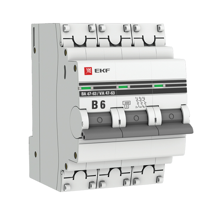 Автоматический выключатель 3P  6А (В) 4,5kA ВА 47-63 EKF PROxima